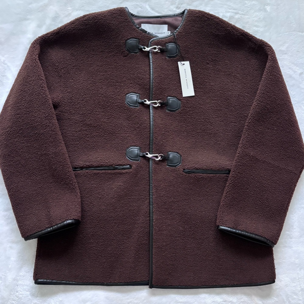 REBECCA MINKOFF Chocolate Brown Shearling Toggle Jacket--NWT--M - Picture 9 of 15